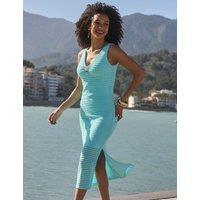 SOSANDAR Cotton Blend Shell V-Neck Midi Shift Dress Blue