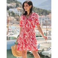 SOSANDAR Printed Tie Waist Knee Length Tiered Dress Pink Mix