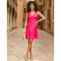SOSANDAR Linen Rich V-Neck Knee Length Shift Dress Pink