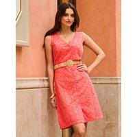 SOSANDAR Pure Cotton Broderie Button Front Midi Shift Dress Pink