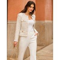 SOSANDAR Boucl Striped Collarless Jacket Camel Mix