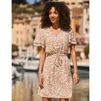 SOSANDAR Printed Frill Sleeve Knee Length Shift Dress Natural Mix