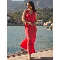 SOSANDAR Textured Tie Detail Maxi Wrap Dress Coral