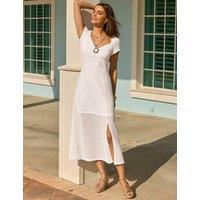SOSANDAR Broderie V-Neck Midi Waisted Dress White