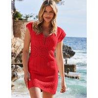 SOSANDAR Pure Cotton Crochet Mini Knitted Dress Red