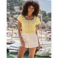 SOSANDAR Metallic Fleck Print Ruffle Sleeve Top Yellow Mix
