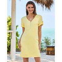 SOSANDAR Linen Blend V-Neck Mini Shift Dress Yellow