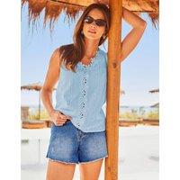 SOSANDAR Floral Crochet V-Neck Top Blue Mix
