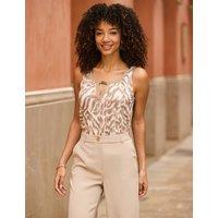 SOSANDAR Zebra Print Keyhole Detail Vest Brown Mix
