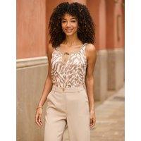 SOSANDAR Zebra Print Keyhole Detail Vest Brown Mix