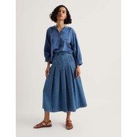 Seasalt Cornwall Denim A-Line Midi Skirt with Linen Blue Denim