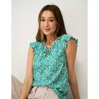 Crew Clothing Floral Tie Neck Blouse Green Mix
