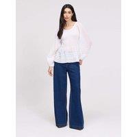Finery London Pure Cotton Shirred Blouson Sleeve Top White