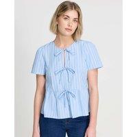 Finery London Pure Cotton Striped Tiered Blouse Blue Mix