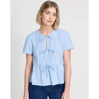 Finery London Pure Cotton Striped Tiered Blouse Blue Mix