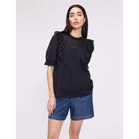 Finery London Pure Cotton Frill Detail Puff Sleeve Top Black