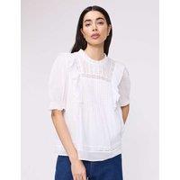 Finery London Pure Cotton Frill Detail Puff Sleeve Top White