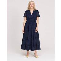 Finery London Pure Cotton Textured Midi Tiered Dress Navy