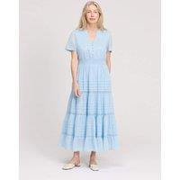 Finery London Pure Cotton Textured Midi Tiered Dress Pale Blue