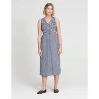 Finery London Pure Cotton Gingham Midi Shirred Dress Navy Mix