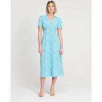 Finery London Printed V-Neck Midi Tea Dress Blue Mix