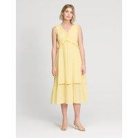 Finery London Pure Cotton V-Neck Midi Tiered Dress Yellow