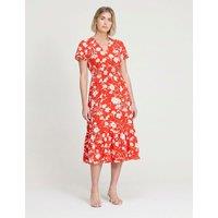 Finery London Spot Print V-Neck Midi Relaxed Tea Dress Red Mix