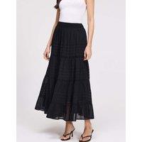 Finery London Pure Cotton Midi Tiered Skirt Black