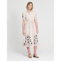 Finery London Pure Cotton Striped Midi Shirt Dress Natural Mix