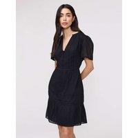 Finery London Pure Cotton Textured Mini Tiered Dress Black