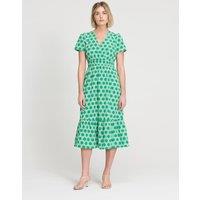 Finery London Spot Print V-Neck Midi Relaxed Tea Dress Green Mix
