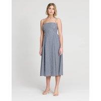 Finery London Pure Cotton Gingham Square Neck Midi Dress Navy Mix