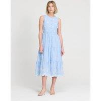 Finery London Pure Cotton Striped Midi Tiered Dress Blue Mix