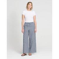 Finery London Pure Cotton Gingham Wide Leg Trousers Navy Mix