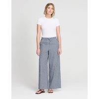 Finery London Pure Cotton Gingham Wide Leg Trousers Navy Mix