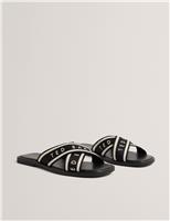 Ted Baker Logo Webbing Crossover Strap Flat Sandals Black