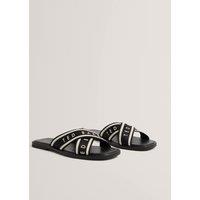 Ted Baker Logo Webbing Crossover Strap Flat Sandals Black