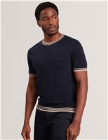 Ted Baker Merino Wool Rich Tipped Crew Neck T-Shirt Navy