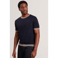 Ted Baker Merino Wool Rich Tipped Crew Neck T-Shirt Navy