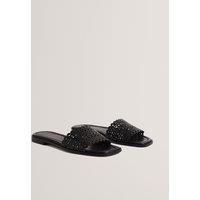 Ted Baker Leather Laser Cut Detail Flat Sliders Black