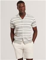 Ted Baker Striped Collared Neck Knitted Shirt White Mix