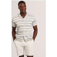 Ted Baker Striped Collared Neck Knitted Shirt White Mix