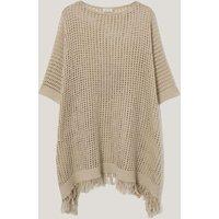 Jigsaw Linen Blend Open Stitch Poncho Natural