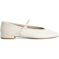 Dune London Suede Square Toe Mary Jane Ballet Pumps Ecru