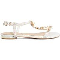 Dune London Wide Fit Leather Floral T-Bar Flat Sandals Multi