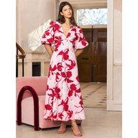 RO&ZO Pure Cotton V-Neck Floral Midaxi Dress Red Mix