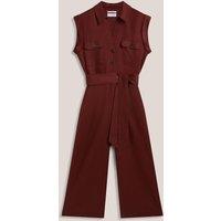 HOBBS Pure Linen Button Front Cropped Jumpsuit Brown