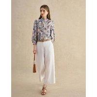 HOBBS Pure Linen Wide Leg Cropped Trousers White