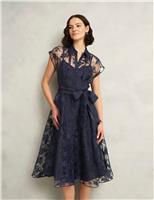 Floral Tie Waist Knee Length Skater Dress