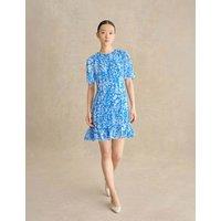 HOBBS Floral Round Neck Mini Shift Dress Blue Mix
